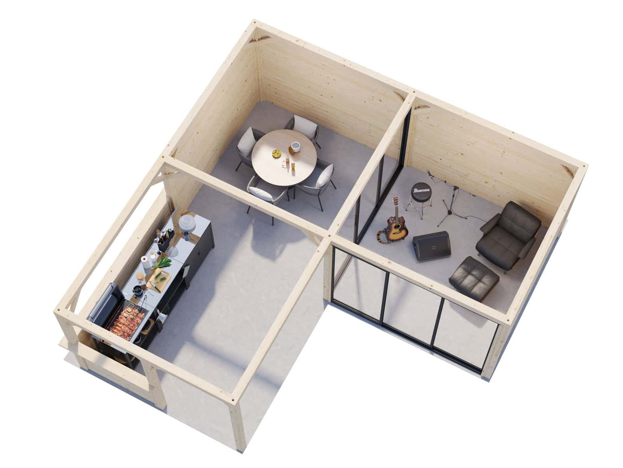 Bianca 209/509 (6x6m | 24.9m2) Corner Garden Room With Outdoor Kitchen Area (Double Glazing Available) - Palmako UK