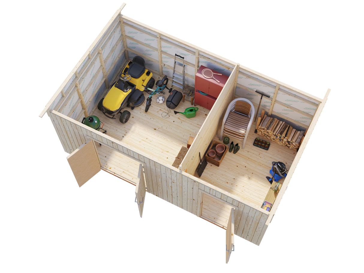 Kalle L (5.6x3.3m | 16.9m2) Two Room Pent Workshop - Palmako UK