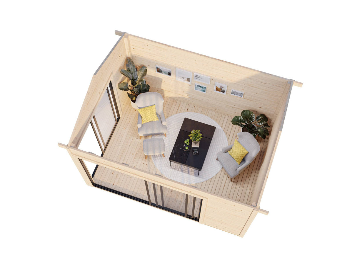 Amanda S (3,9x3m | 11,2m2 | 44mm) Modern Corner Summer House With Sliding Doors (Double Glazing Available) - Palmako UK