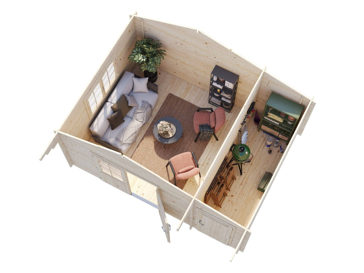 Emma XL (4.7x3.5m | 14.3m2 | 34mm) Alpine Garden Cabin with Side Storage Shed - Palmako UK