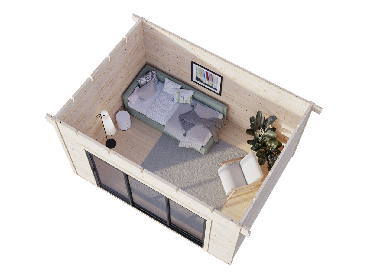 Grace (4x3m | 11.2m2 | 56mm) Year-Round Glue-Laminated Garden Room with Double Glazed Sliding Doors - Palmako UK