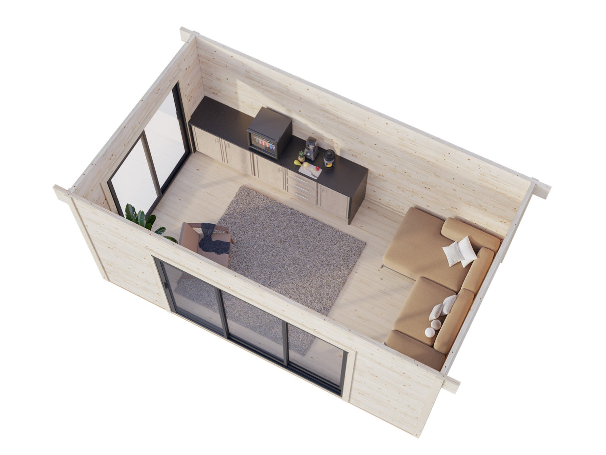 Grace (5x3m | 14.1m2 | 56mm) Year-Round Glue-Laminated Garden House with Double Glazed Sliding Doors - Palmako UK