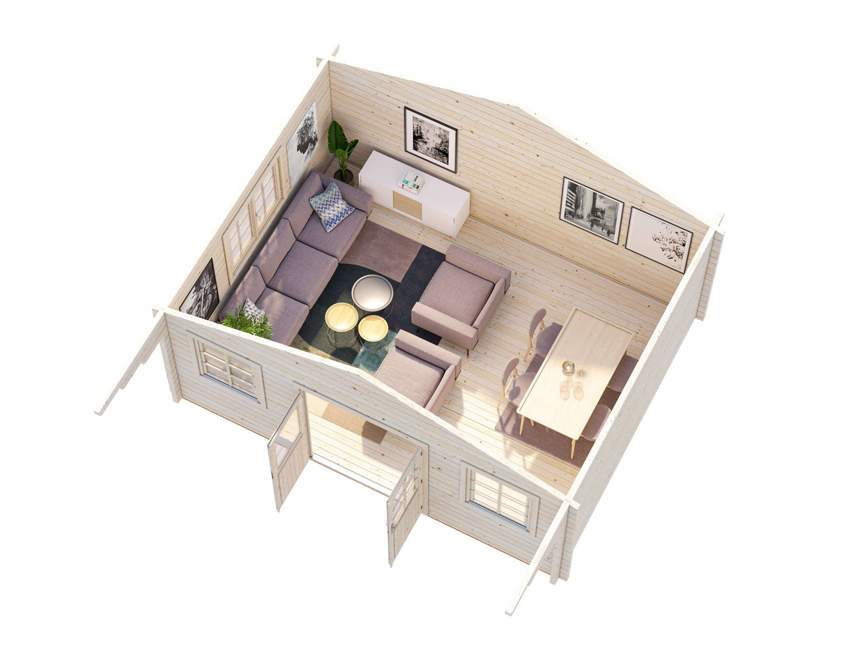 Helena XL (5.3x5.3m | 24.6m2 | 70mm) Double Glazed Traditional Log Cabin with Roof Overhang - Palmako UK