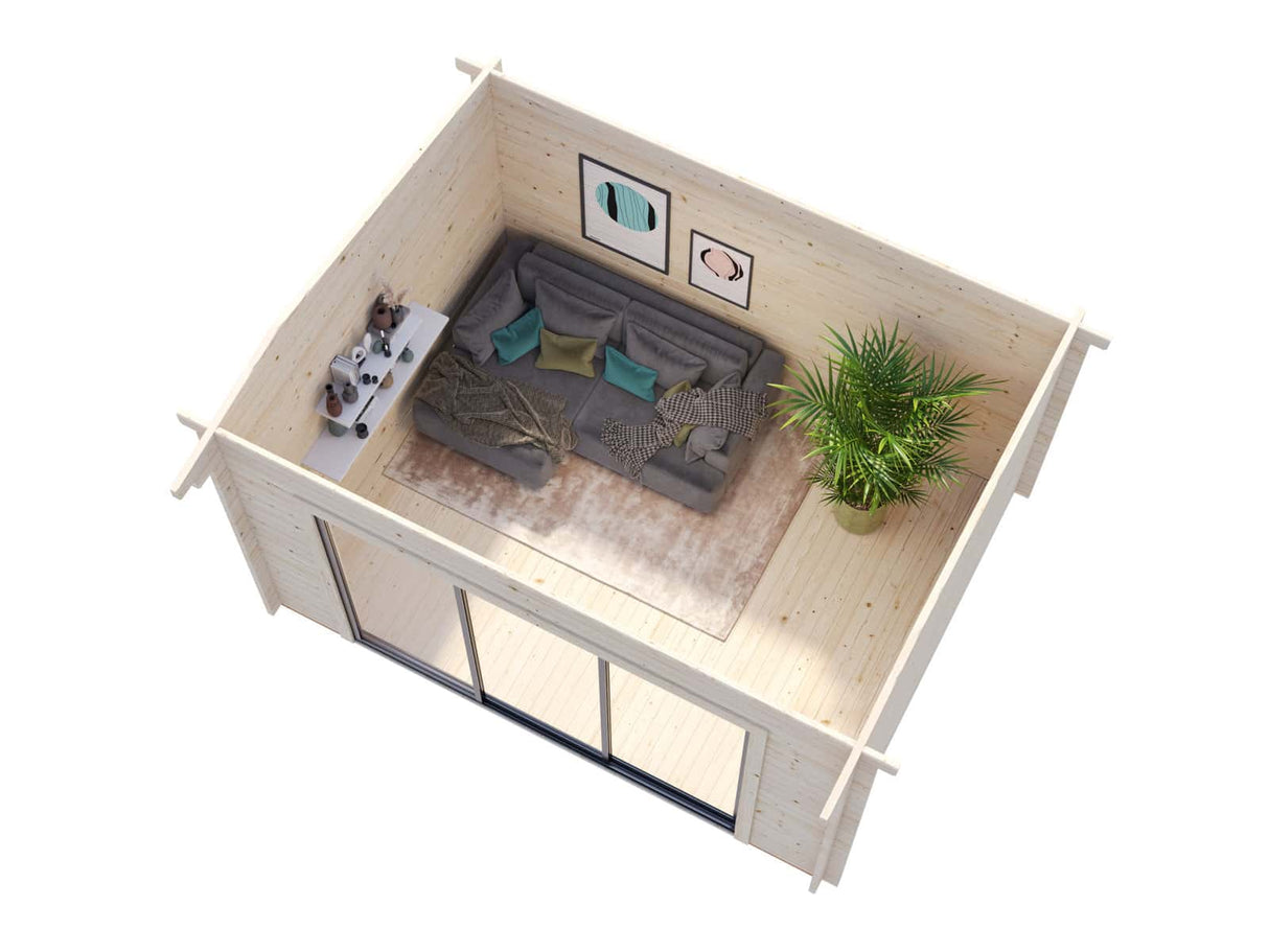 Ines M (3.9x3m | 11.1m2 | 44mm) Modern Garden Office with Sliding Doors (Double Glazing Available) - Palmako UK