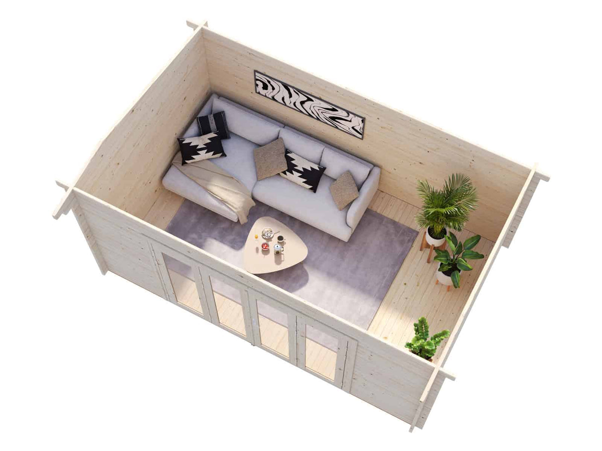 Ines L (4.8x3m | 13.7m2 | 44mm) Roomy Garden Office with Bi-Fold Doors - Palmako UK