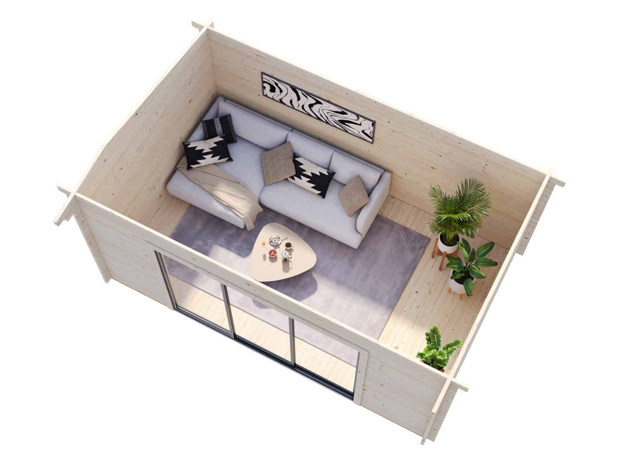 Ines L (4.8x3m | 13.7m2 | 44mm) Spacious Garden Office with Sliding Doors (Double Glazing Available) - Palmako UK