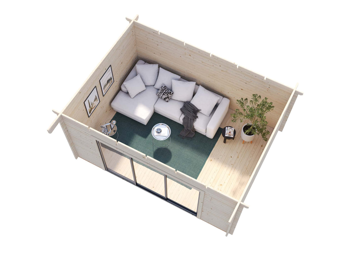 Lea M (4.5x3.3m | 14.2m2 | 44mm) Spacious Pent Garden Room with Sliding Doors (Double Glazing Available) - Palmako UK