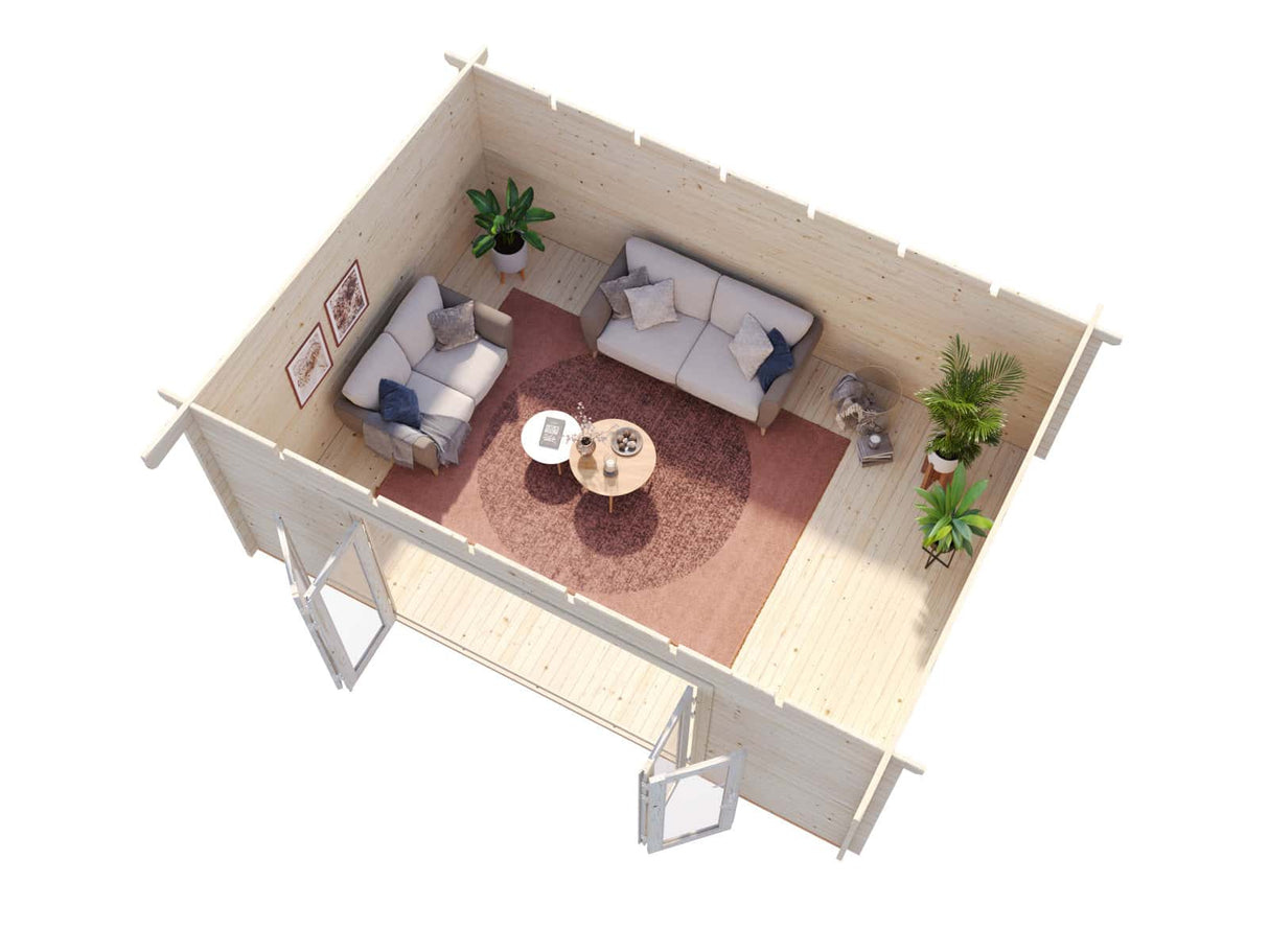 Lea L (5.5x4m | 19.4m2 | 44mm) Pent Roof Garden Room with Bi-Fold Doors - Palmako UK
