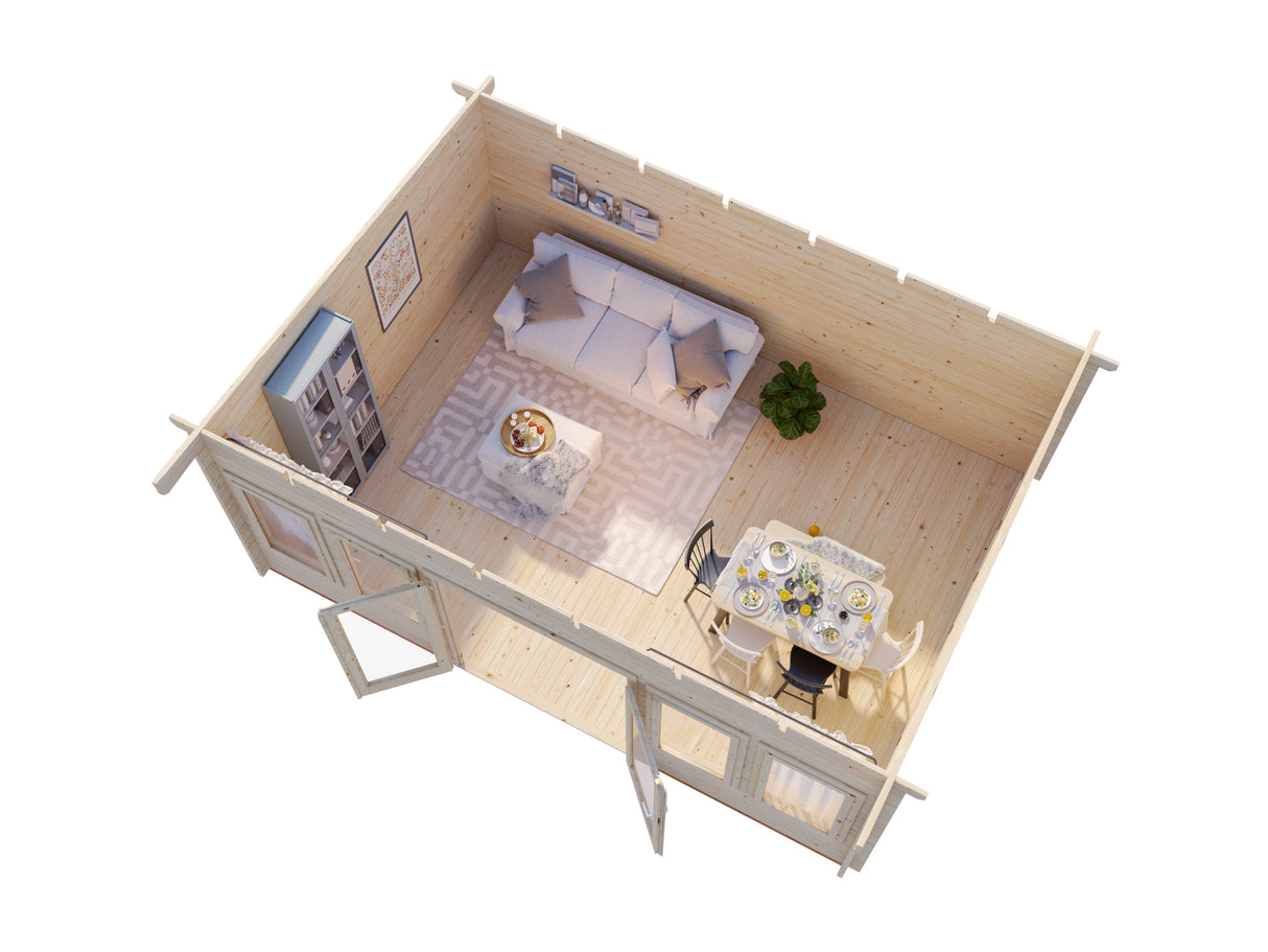 Lisa L (5.5x4m | 19.4m2 | 44mm) Spacious Pent Roof Summer House with Double Doors  (2024 Upgraded Model) - Palmako UK