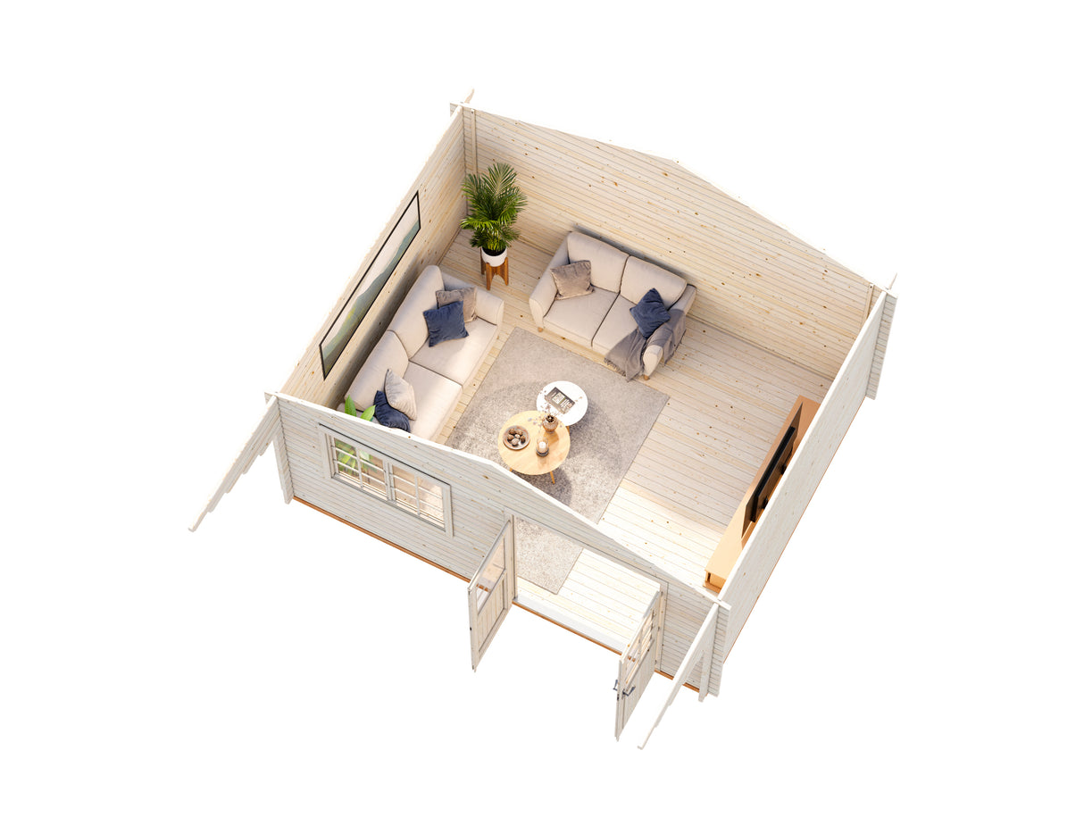 Sally L (4.7x3.8m | 15.5m2 | 44mm) Nordic Garden Log Cabin with Overhang Roof - Palmako UK