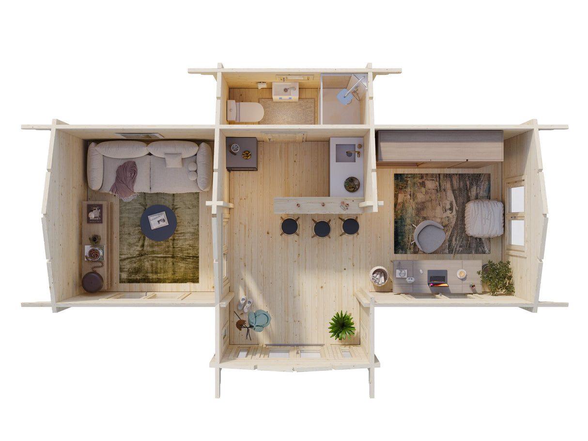 Anna L (8x5m | 26.8m2 | 70mm) Spacious Three Room Timber Garden House - Palmako UK