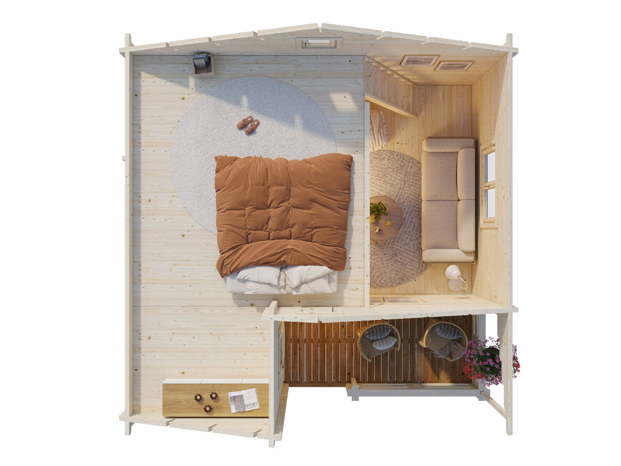 Emily (5.9x5.7m | 40.1+5.2m2 | 70mm) Log Cabin Holiday Chalet - Palmako UK