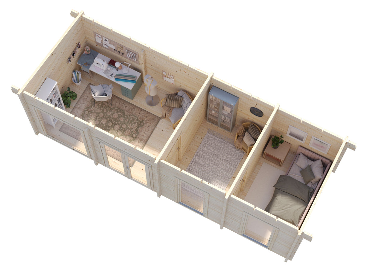 Heidi L (8.4x3.2m | 22.5m2 | 70mm) Contemporary 3-room Garden House - Palmako UK