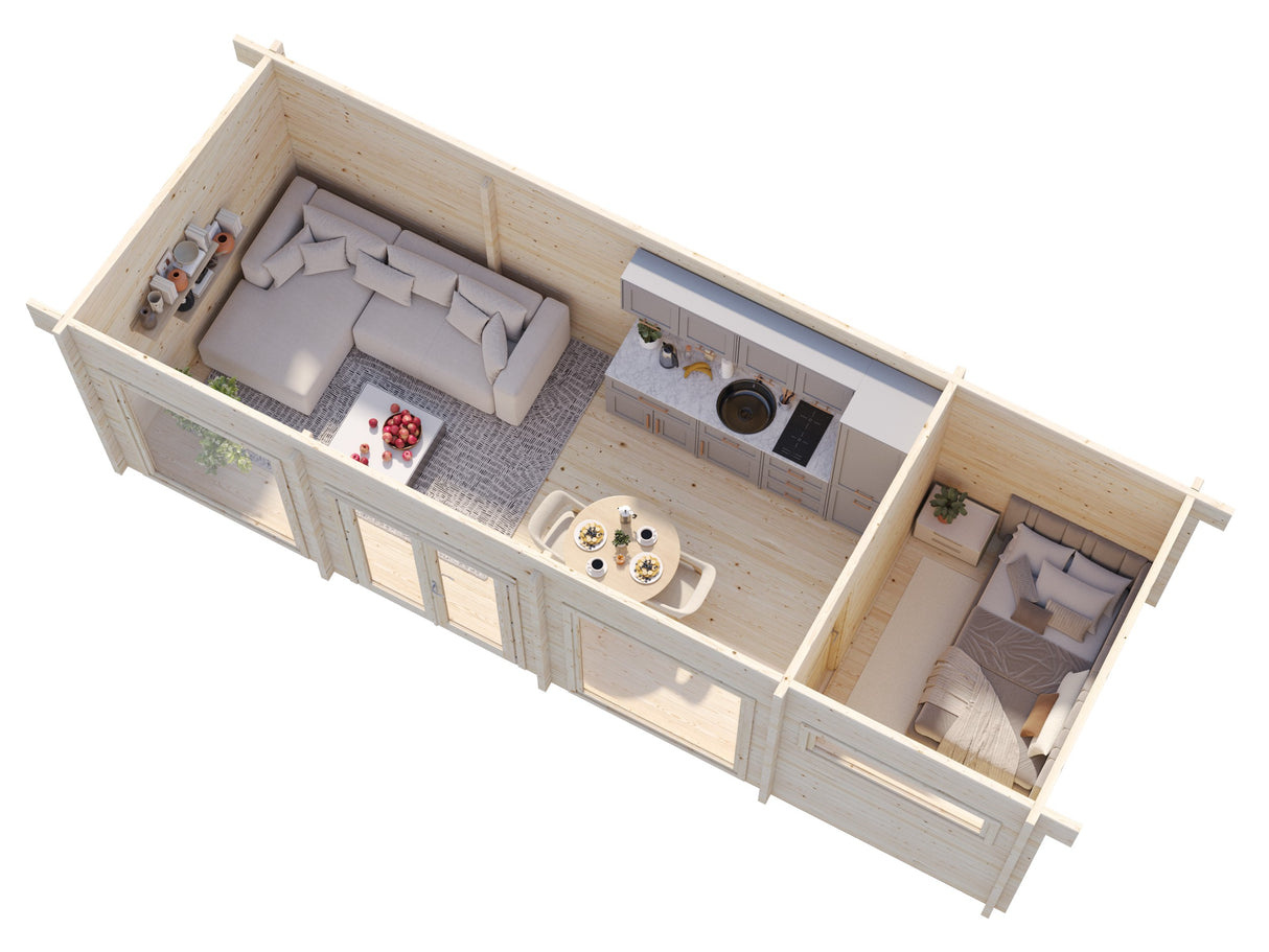 Heidi XL (8.4x3.2m | 22.8m2 | 70mm) Large 2-room All-Season Pent Roof Garden House - Palmako UK