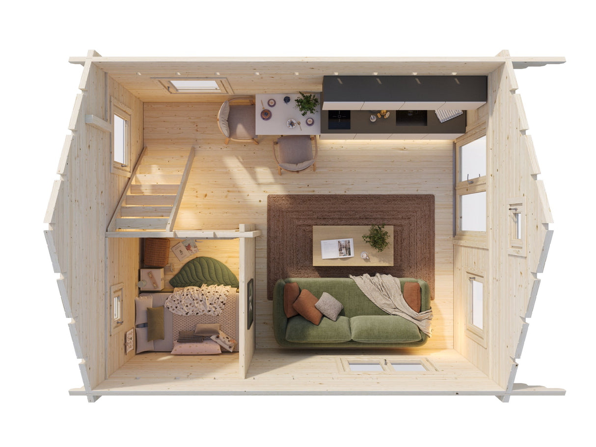 Kendra (4.2x5.2m | 18.4m2 | 70mm) Log House with Loft Space - Palmako UK