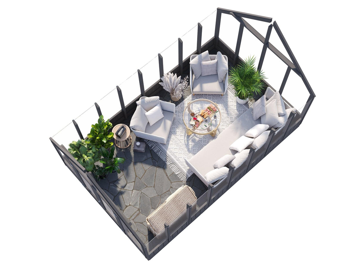 Emilia L (3x4.8m | 13.8m2 | 18mm) Premium Glasshouse (Painted Grey or Pressure Treated) - Palmako UK
