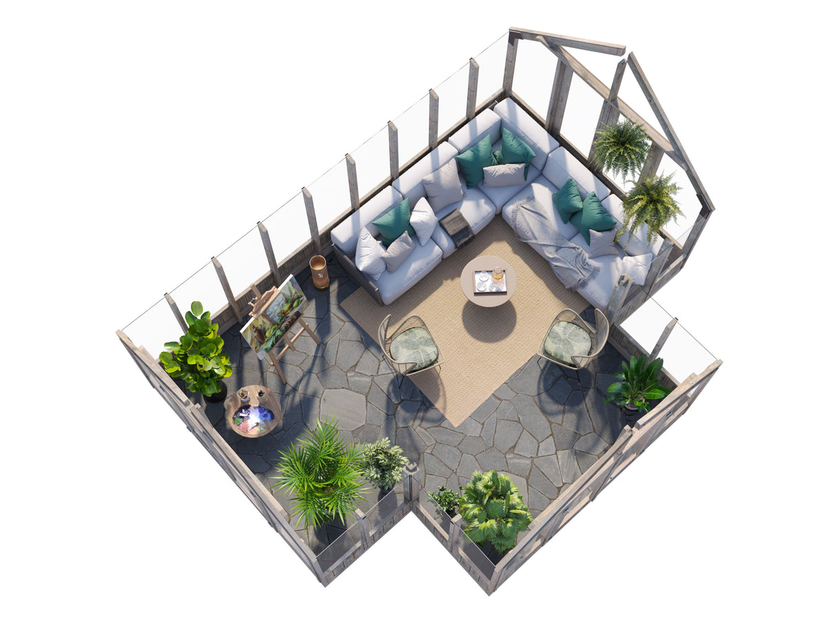 Emilia XL (4.2x5.4m | 19.1m2 | 18mm) Large T-Shaped Premium Greenhouse (Pressure Treated) - Palmako UK