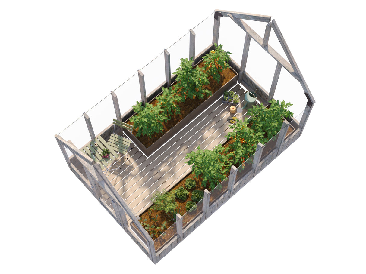 Emilia M (2.4x3.6m | 8.2m2 | 18mm) Modern Greenhouse (Pressure Treated) - Palmako UK