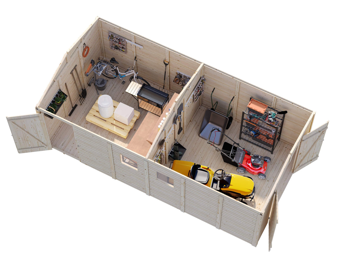 Dan L (2.7x5.5m | 14.7m2) Large Two Room Storage Shed - Palmako UK