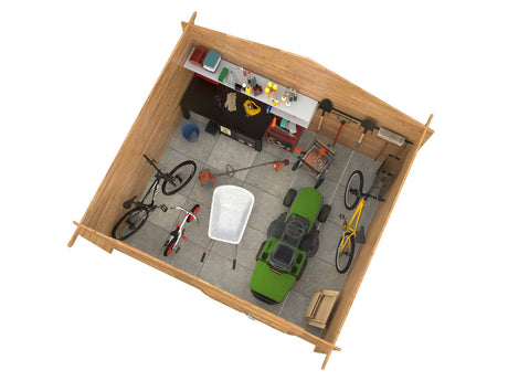 Valentine XL (3.6x3.2m | 11.0m2 | 28mm) Pressure Treated Double Door Garden Shed - Palmako UK