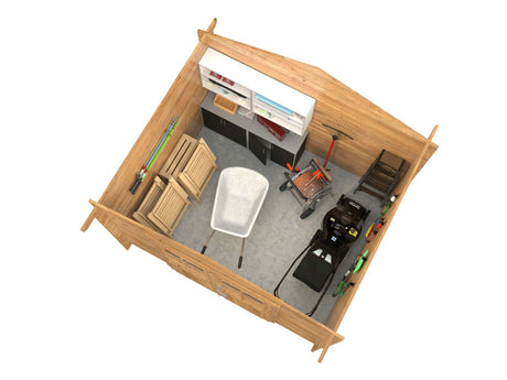 Valentine M (2.8x2.3m | 6.1m2 | 28mm) Pressure Treated Double Door Garden Shed Log Cabin - Palmako UK