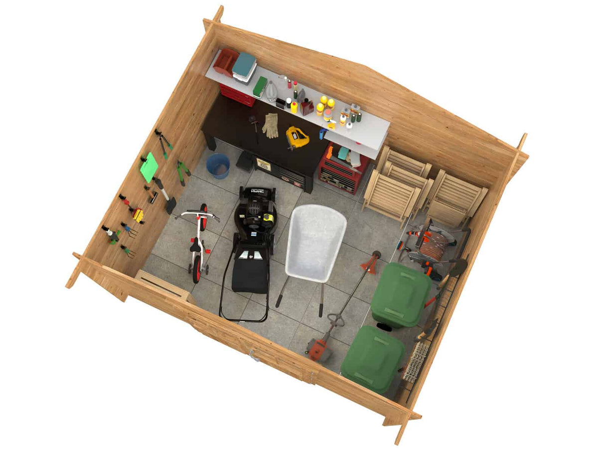 Valentine L (3.4x2.8m | 9.0m2 | 28mm) Pressure Treated Double Door Garden Shed - Palmako UK