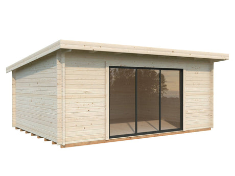 Lea L (5.3x3.8m | 19.4m2 | 44mm) Pent Garden Room with Sliding Doors (Double Glazing Available) - Palmako UK
