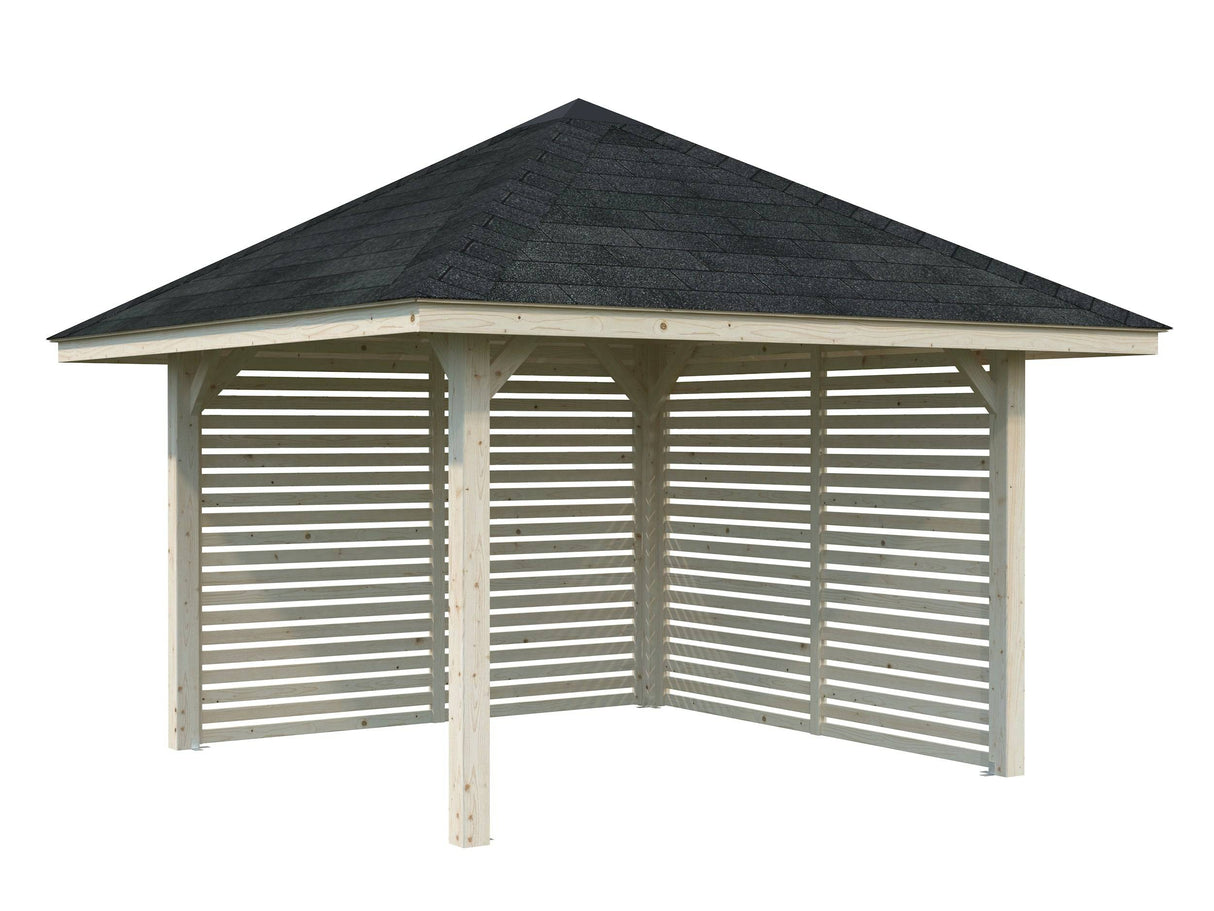 Bianca 102 (3x3m | 8.3m2) Corner Garden Gazebo With Louvre Walls - Palmako UK