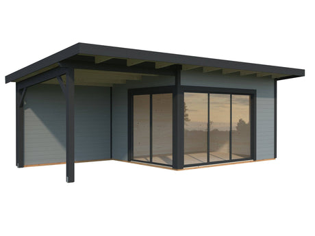 Andrea L (6.9x3m | 11.2+7.9m2 | 44mm) Garden Room with Sliding Doors (Double Glazing Available) - Palmako UK