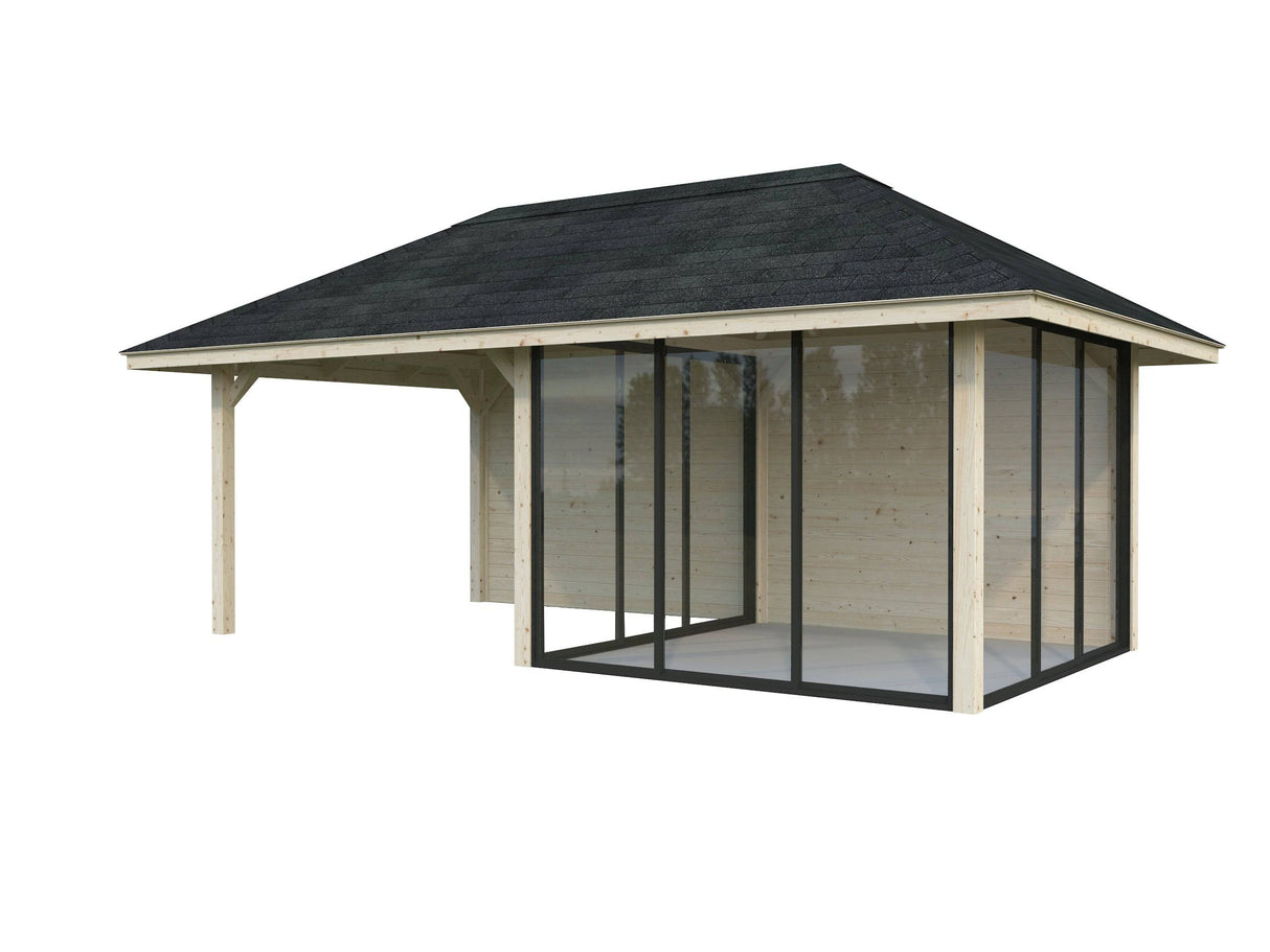 Bianca 206/506 (6x3m | 16.6m2) Garden Room With Three Sliding Glass Walls and Canopy (Double Glazing Available) - Palmako UK