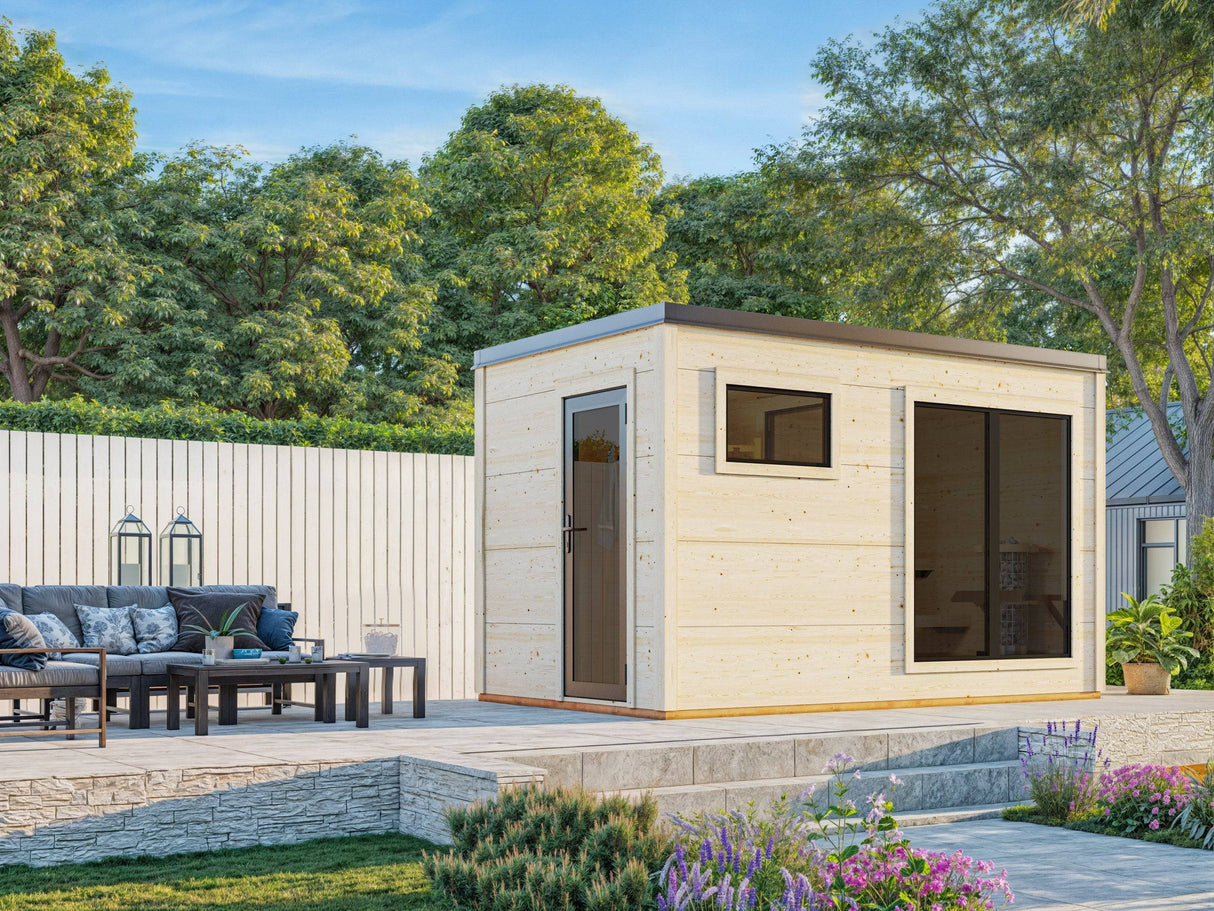 Grace Sauna M (3,9x2,3m | 8,2m2 | 56mm) Sturdy Engineered Timber 2-Room Garden Sauna - Palmako UK
