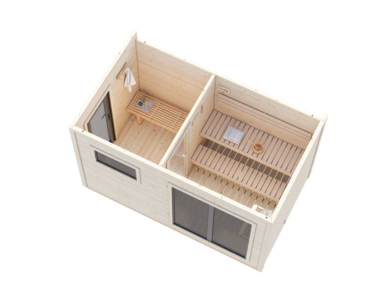 Grace Sauna M (3,9x2,3m | 8,2m2 | 56mm) Sturdy Engineered Timber 2-Room Garden Sauna - Palmako UK