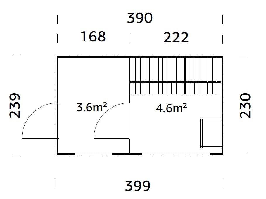 Grace Sauna M (3,9x2,3m | 8,2m2 | 56mm) Sturdy Engineered Timber 2-Room Garden Sauna - Palmako UK