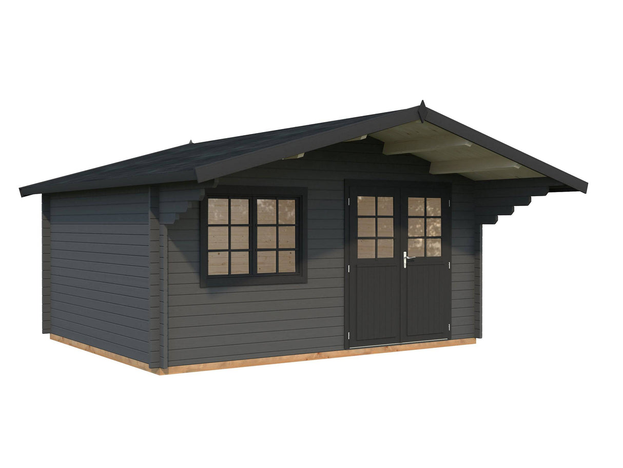 Sally L (4.7x3.8m | 15.5m2 | 44mm) Nordic Garden Log Cabin with Overhang Roof - Palmako UK