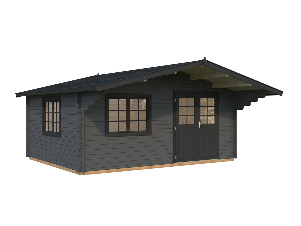 Sally XL (5.3x4.1m | 19.1m2 | 44mm) Large Scandinavian Style Log Cabin with an Overhang Roof - Palmako UK