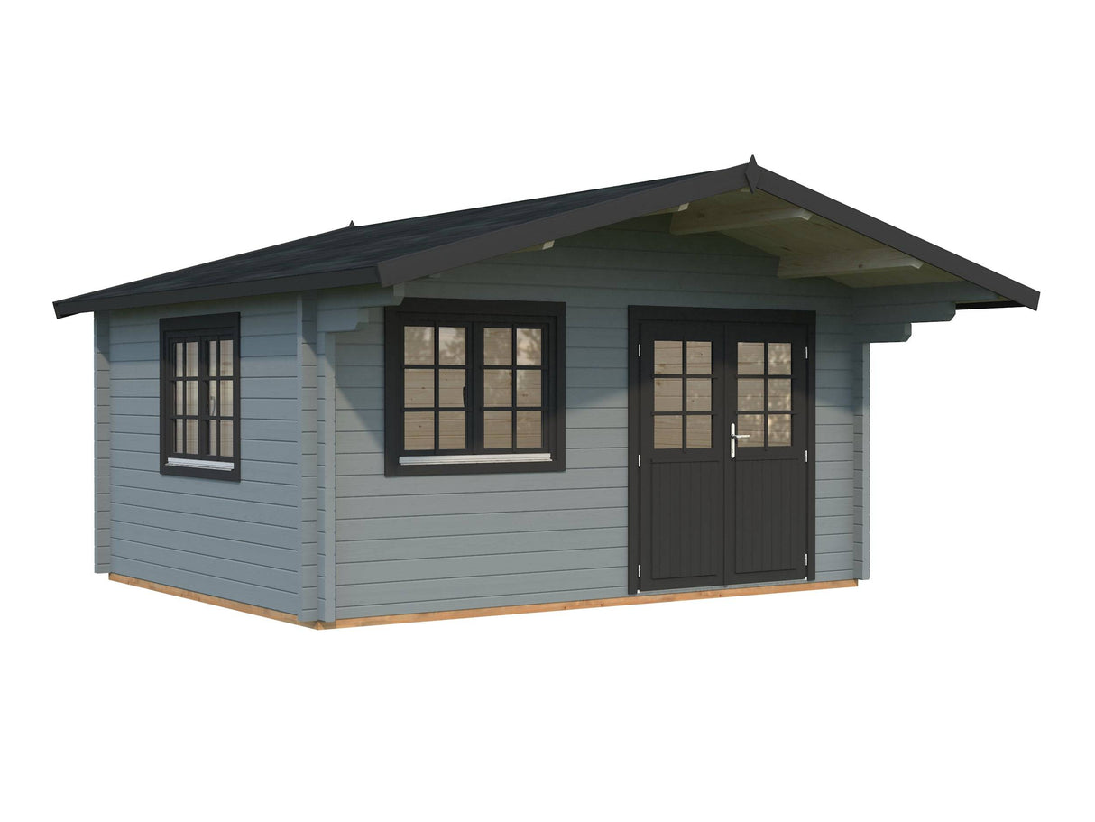 Helena S (4.7x3.8m | 15.1m2 | 70mm) Double Glazed Heavy Duty Garden Log Cabin with Roof Overhang - Palmako UK
