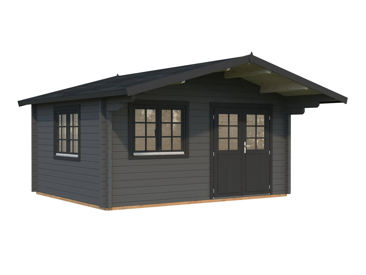Helena S (4.7x3.8m | 15.1m2 | 70mm) Double Glazed Heavy Duty Garden Log Cabin with Roof Overhang - Palmako UK