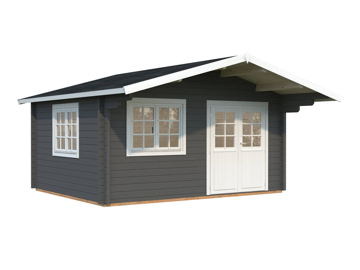 Helena S (4.7x3.8m | 15.1m2 | 70mm) Double Glazed Heavy Duty Garden Log Cabin with Roof Overhang - Palmako UK