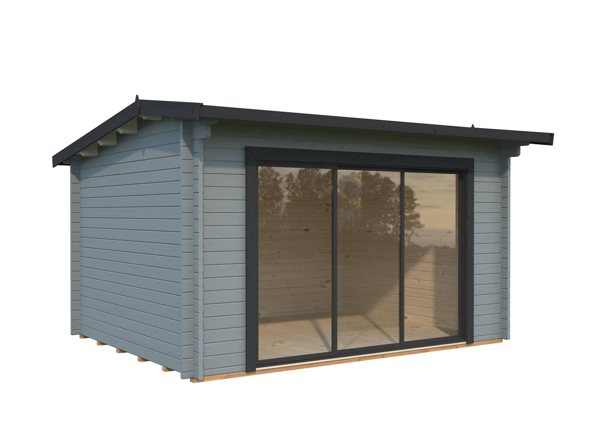 Ines M (3.9x3m | 11.1m2 | 44mm) Modern Garden Office with Sliding Doors (Double Glazing Available) - Palmako UK