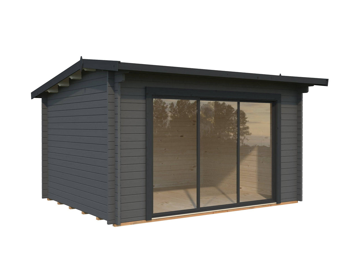 Ines M (3.9x3m | 11.1m2 | 44mm) Modern Garden Office with Sliding Doors (Double Glazing Available) - Palmako UK