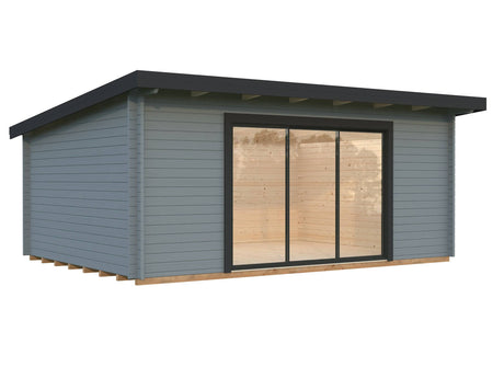 Lea L (5.3x3.8m | 19.4m2 | 44mm) Pent Garden Room with Sliding Doors (Double Glazing Available) - Palmako UK