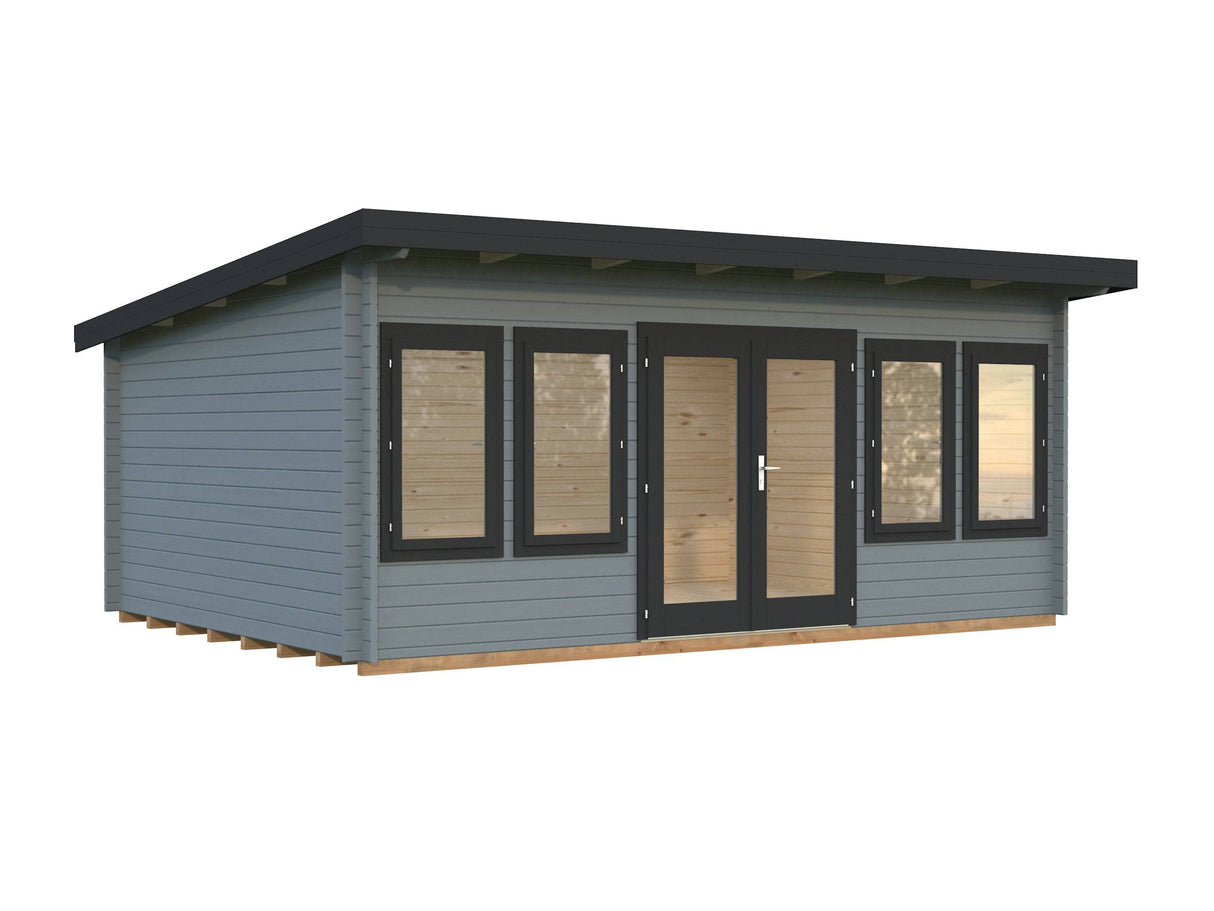 Lisa L (5.5x4m | 19.4m2 | 44mm) Spacious Pent Roof Summer House with Double Doors  (2024 Upgraded Model) - Palmako UK