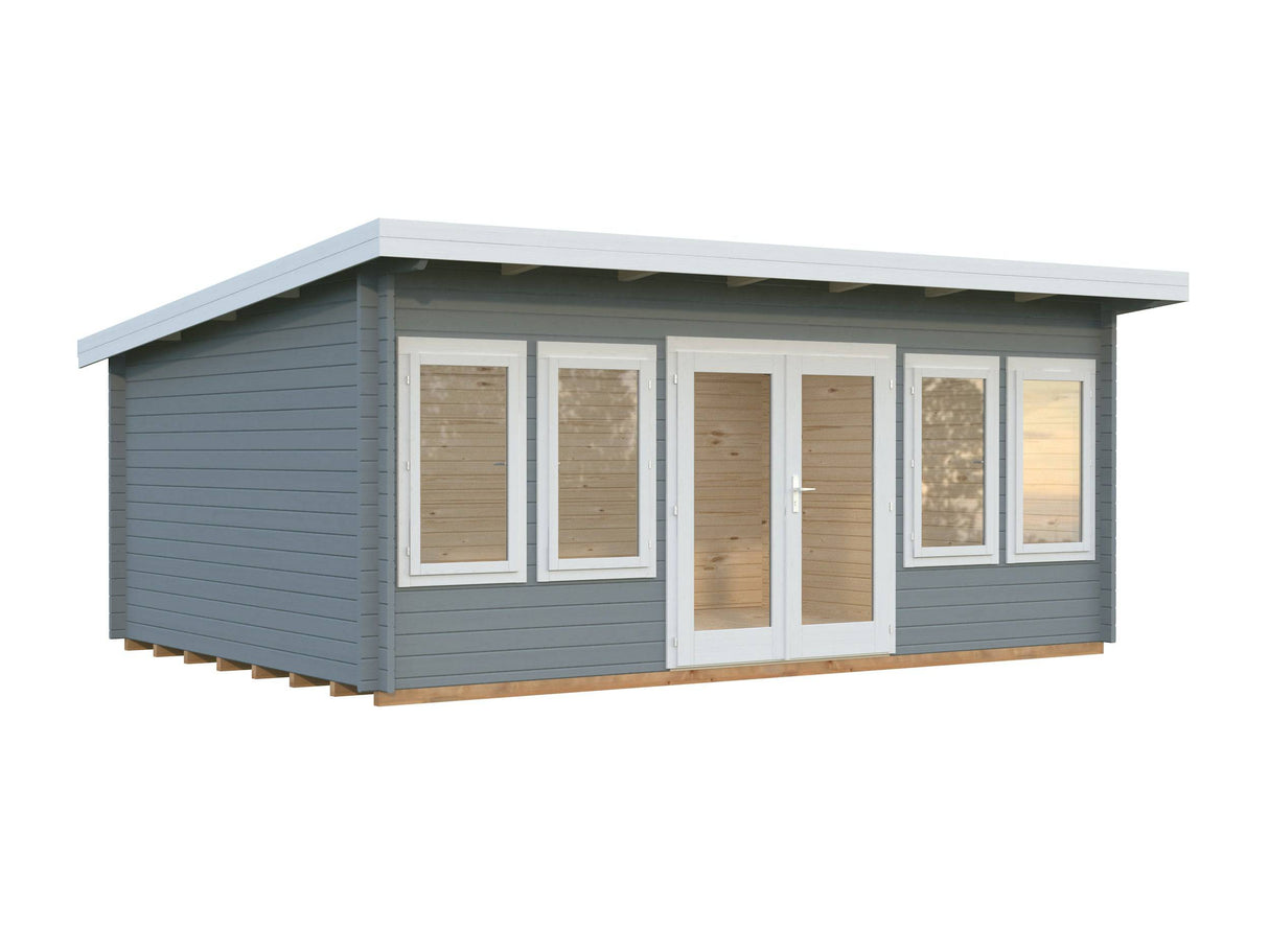 Lisa L (5.5x4m | 19.4m2 | 44mm) Spacious Pent Roof Summer House with Double Doors  (2024 Upgraded Model) - Palmako UK