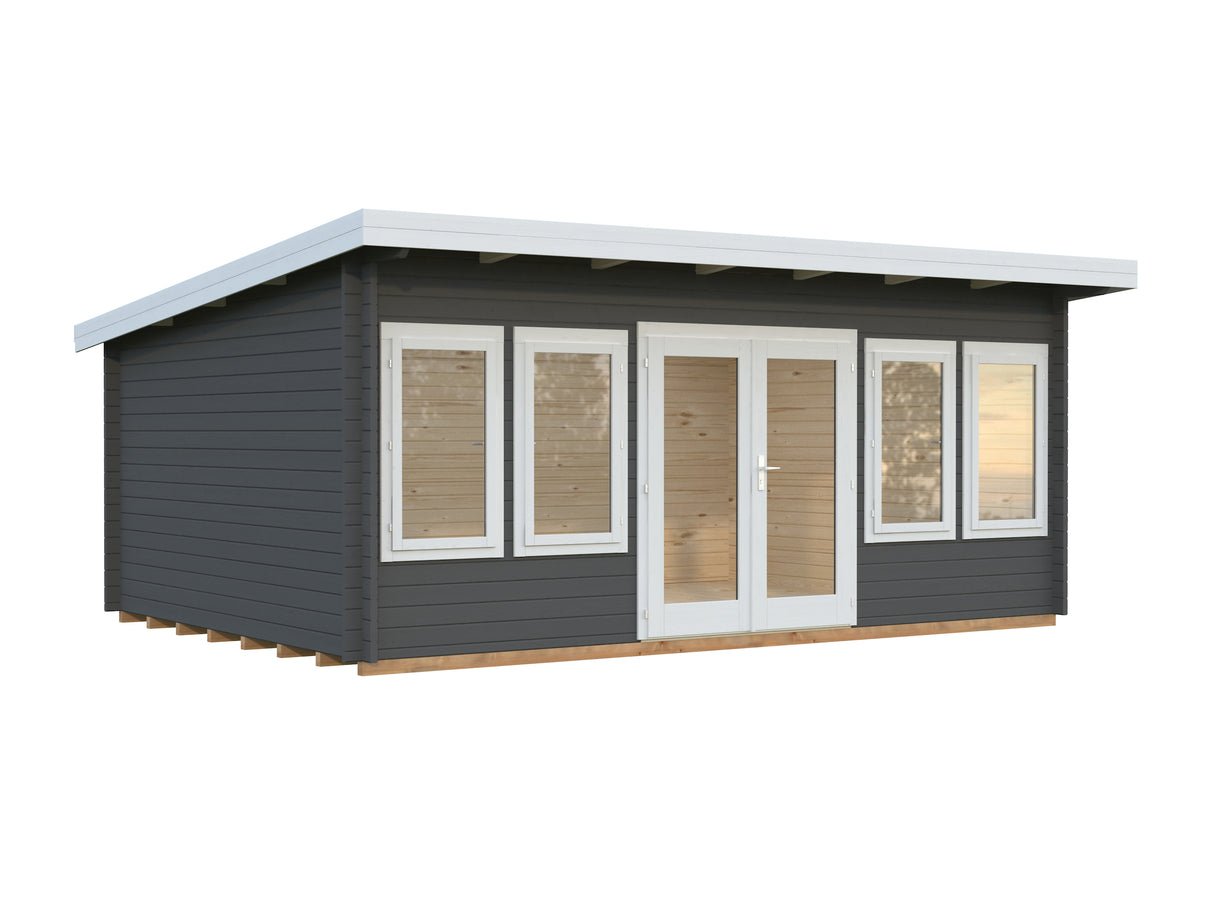 Lisa L (5.5x4m | 19.4m2 | 44mm) Spacious Pent Roof Summer House with Double Doors  (2024 Upgraded Model) - Palmako UK