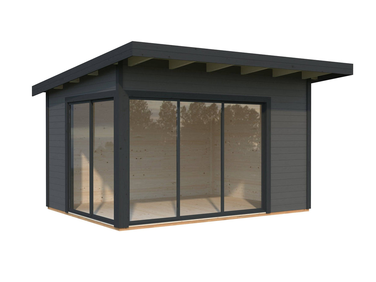Andrea S (3.9x3m | 11.2m2 | 44mm) Modern Corner Summer House With Sliding Doors (Double Glazing Available) - Palmako UK