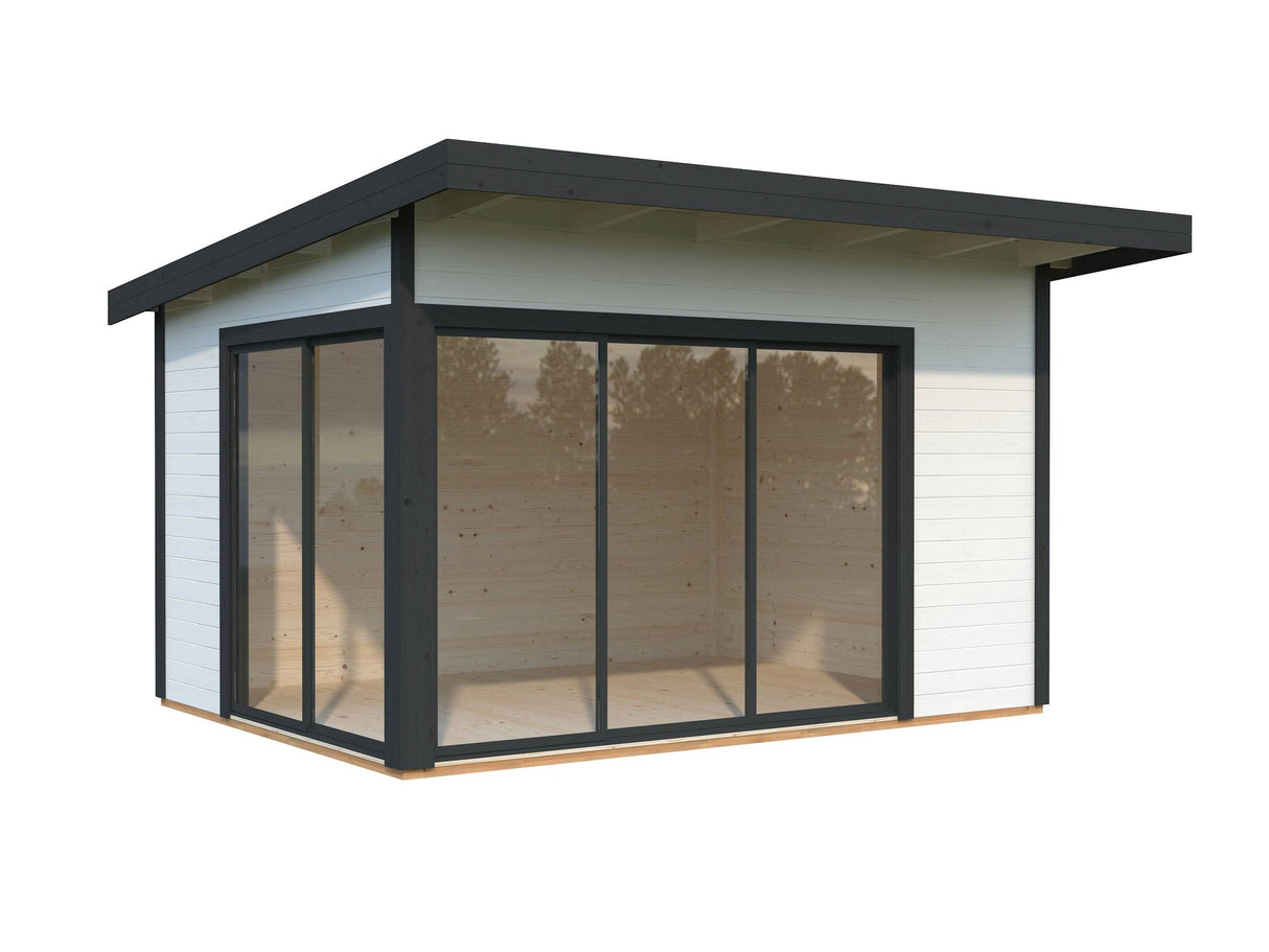 Andrea S (3.9x3m | 11.2m2 | 44mm) Modern Corner Summer House With Sliding Doors (Double Glazing Available) - Palmako UK