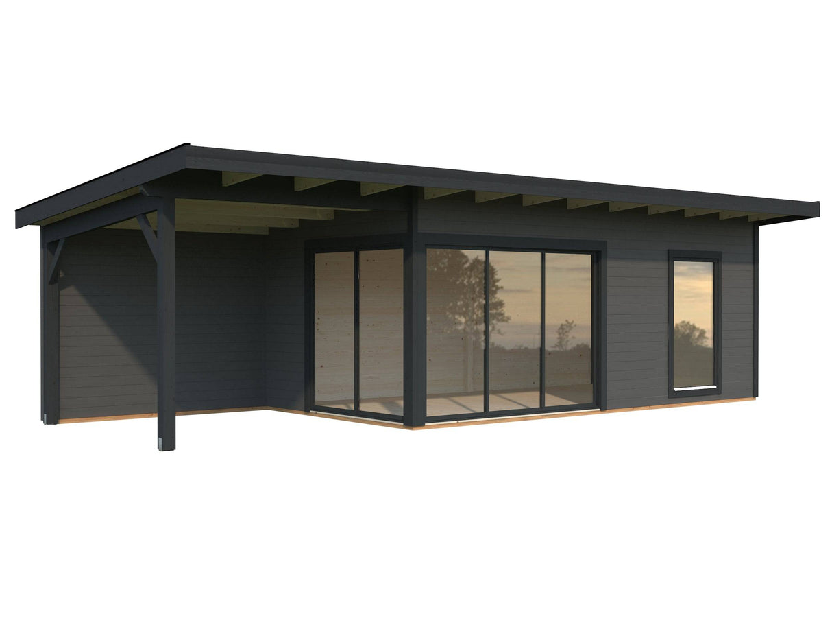 Andrea XL (9x3m | 17.1+7.9m2 | 44mm) Garden Room with Sliding Doors (Double Glazing Available) - Palmako UK