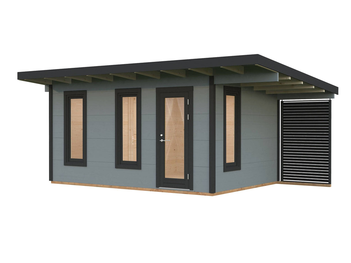Grace (4.5x2.9m | 12.4+4.1m2 | 56mm) Year-Round Glue-Laminated Garden Room With Canopy - Palmako UK