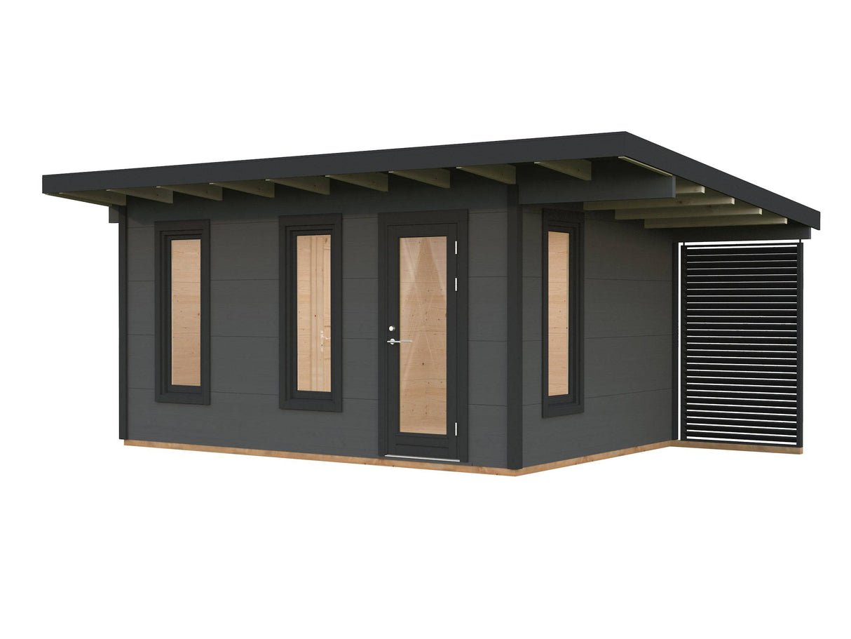 Grace (4.5x2.9m | 12.4+4.1m2 | 56mm) Year-Round Glue-Laminated Garden Room With Canopy - Palmako UK