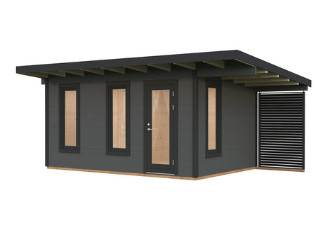 Grace (4.5x2.9m | 12.4+4.1m2 | 56mm) Year-Round Glue-Laminated Garden Room With Canopy - Palmako UK